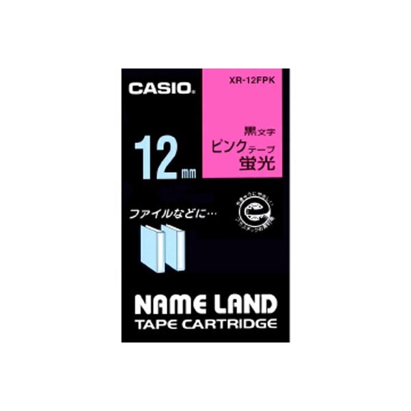 （まとめ） カシオ ネームランド用テープカートリッジ 蛍光テープ 5.5m XR-12FPK 蛍光ピンク 黒文字 1巻5.5m入 【×3セット】