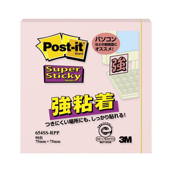 （まとめ） 住友スリーエム ポストイット(R) 強粘着シリーズ ノート単品 654SS-RPP ピンク 1個入 【×10セット】