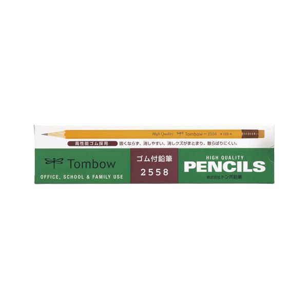 （まとめ） トンボ鉛筆 ゴム付鉛筆 事務用 2558-HB 12本入 【×5セット】