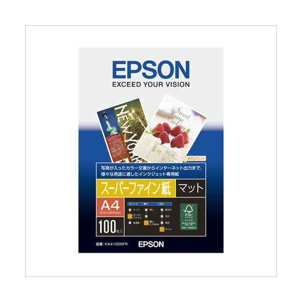 （まとめ） エプソン EPSON純正プリンタ用紙 スーパーファイン紙（マット紙） KA4100SFR 100枚入 【×3セット】