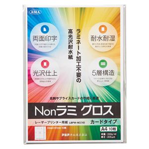 （まとめ） アジア原紙 高光沢耐水紙 Nonラミ グロス カードタイプ 10枚入【×5セット】