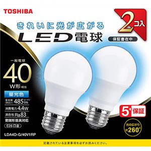 （まとめ） 東芝 LED電球 E26 40W 全方向タイプ 昼光色 2個入【×5セット】