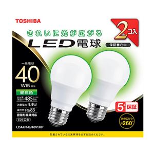 （まとめ） 東芝 LED電球 E26 40W 全方向タイプ 昼白色 2個入【×5セット】