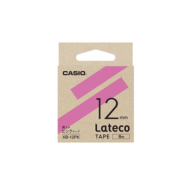 （まとめ） カシオ ラベルライター Lateco 詰め替え用テープ 12mm ピンクテープ 黒文字 【×5セット】