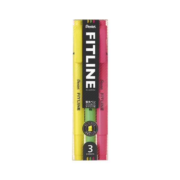 （まとめ） ぺんてる FITLINE 蛍光ペン 3色セット（ピンク・イエロー・ライトグリーン） 【×20セット】