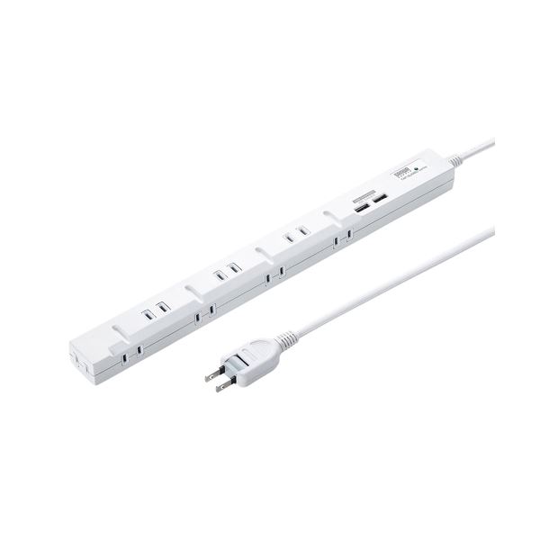 サンワサプライ スリムUSB充電機能付きタップ（2P・8個口・2m）