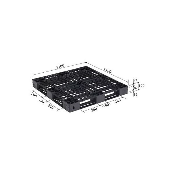 三甲(サンコー) プラスチックパレット/リサイクルパレット 【片面使用型】 D4-1111-14 ブラック(黒)