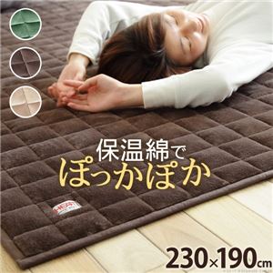 保温綿入り キルトラグマット/こたつ敷布団 【230×190cm 長方形 グリーン】 撥水 防汚 防滑加工 21101862 〔リビング〕【代引不可】