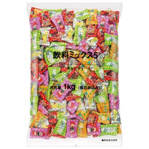 (まとめ）ロッテ 飲料ミックス5 キャンディー 徳用 1kg袋【×5セット】 - 拡大画像