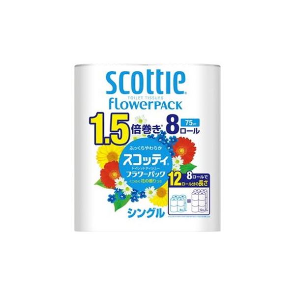 （まとめ）日本製紙クレシア スコッティフラワー1.5倍巻き シングル 8R【×30セット】