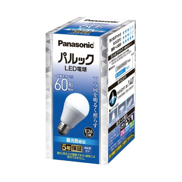 Panasonic LED電球 60形 E26 下方向 昼光色