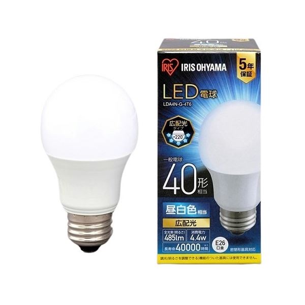 アイリスオーヤマ LED電球40W E26 広配光 昼白色 4個セット