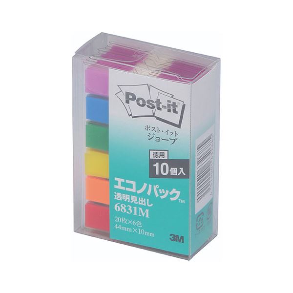 スリーエム ジャパン Post-it 6831M 透明見出し 混色 10冊