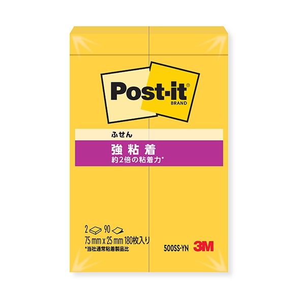 【まとめ】 Post-it 500SS-YN 強粘着 75mm×25mm 黄 【×10セット】