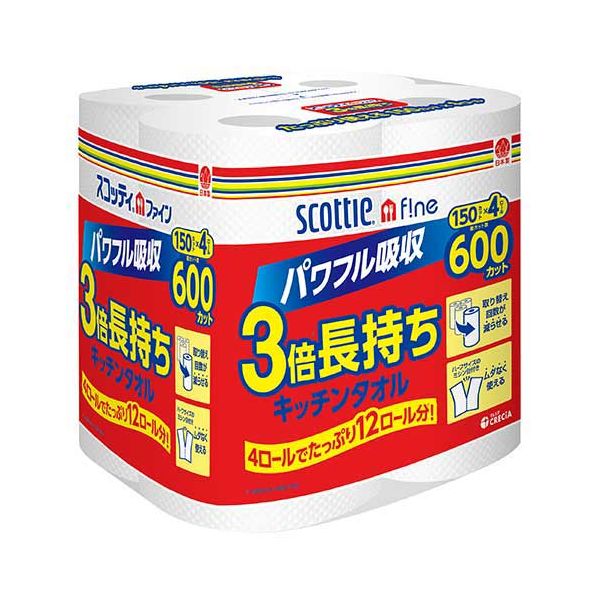 【まとめ】 スコッティファイン3倍巻キッチンタオル 4R 【×2セット】