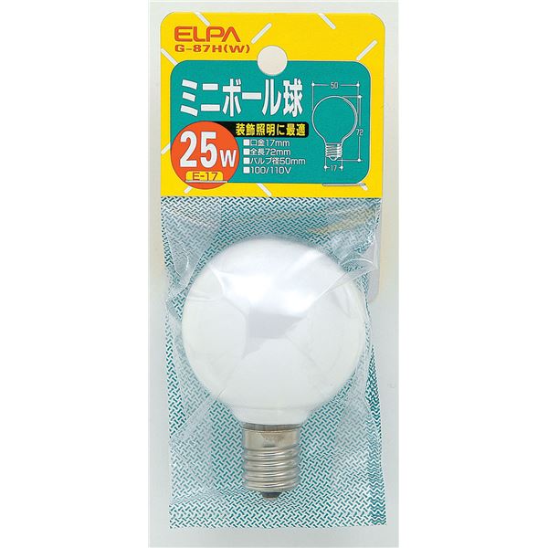 （まとめ） ELPA ミニボール球 電球 25W E17 G50 ホワイト G-87H（W） 【×25セット】