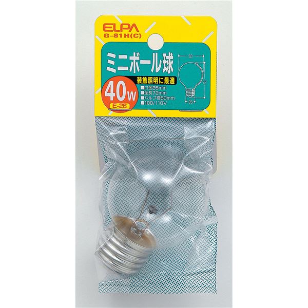 （まとめ） ELPA ミニボール球 電球 40W E26 G50 クリア G-81H（C） 【×25セット】