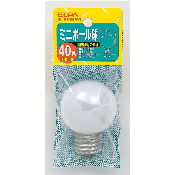 （まとめ） ELPA ミニボール球 電球 40W E26 G50 ホワイト G-81H（W） 【×25セット】