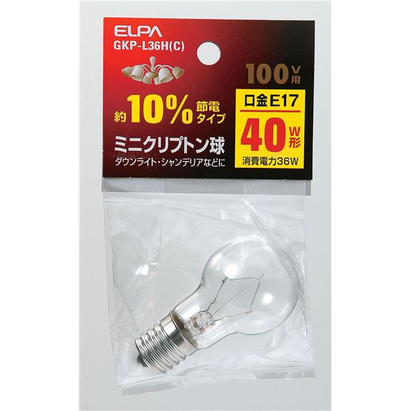 （まとめ） ELPA ミニクリプトン球 電球 40W形 E17 クリア GKP-L36H（C） 【×30セット】