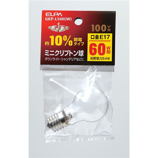 （まとめ） ELPA ミニクリプトン球 電球 60W形 E17 ホワイト GKP-L54H（W） 【×20セット】