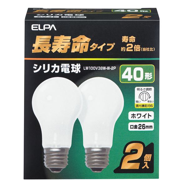 （まとめ） ELPA 長寿命シリカ電球 40W形 E26 ホワイト 2個入 LW100V38W-W-2P 【×20セット】