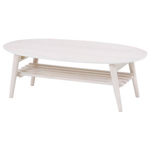 折れ脚テーブル(ローテーブル/折りたたみテーブル) 楕円形 幅100cm 木製 収納棚付き ホワイト(白) 商品写真