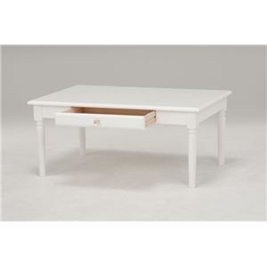 シンプルセンターテーブル/ローテーブル 【幅90cm】 木製 クリスタル調取っ手/引き出し付き ホワイト(白)  商品写真2