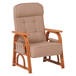 ギア付き座椅子/リクライニングチェア 【ナチュラル】 肘付き 籐製  商品写真1