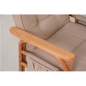 ギア付き座椅子/リクライニングチェア 【ナチュラル】 肘付き 籐製  商品写真3