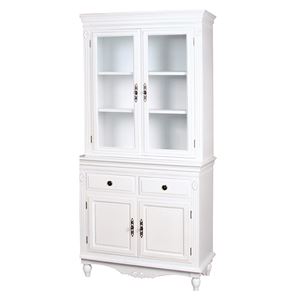 アンティーク調 キャビネット/キッチン収納 【ホワイト 幅90cm】 引き出し 脚付き 木製 『デュエット』 〔ダイニング 台所〕【代引不可】