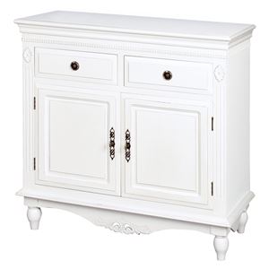 アンティーク調 サイドチェスト/収納ケース 【ホワイト 幅87cm】 引き出し 脚付き 木製 『デュエット』 〔リビング ダイニング〕【代引不可】