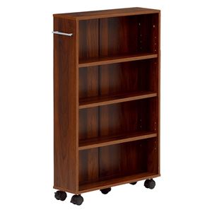 スリム 本棚/ブックラック 【ブラウン 幅55cm×奥行16cm×高さ88.5cm】 キャスター 取っ手 高さ調節 〔リビング ダイニング〕【代引不可】