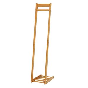 スリム ハンガーラック/コートハンガー 【幅30cm ライトブラウン】 木製 ラバーウッド 収納台付き 〔リビング ベッドルーム〕【代引不可】