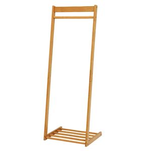 スリム ハンガーラック/コートハンガー 【幅50cm ライトブラウン】 木製 ラバーウッド 収納台付き 〔リビング ベッドルーム〕【代引不可】