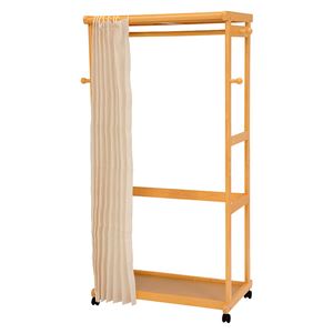 モダン ハンガーラック/コートハンガー 【幅92cm ナチュラル】 木製 カーテン フック キャスター付 〔リビング 寝室〕【代引不可】