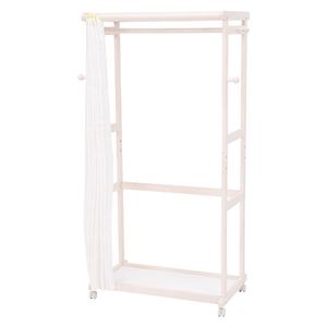 モダン ハンガーラック/コートハンガー 【幅92cm ホワイトウォッシュ】 木製 カーテン フック キャスター付 〔リビング 寝室〕【代引不可】