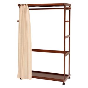 モダン ハンガーラック/コートハンガー 【幅112cm ダークブラウン】 木製 カーテン フック キャスター付 〔リビング 寝室〕【代引不可】