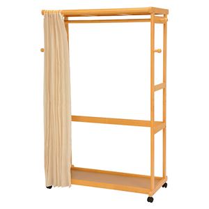 モダン ハンガーラック/コートハンガー 【幅112cm ナチュラル】 木製 カーテン フック キャスター付 〔リビング 寝室〕【代引不可】