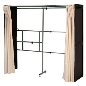 伸縮式 クローゼット/衣類収納 【幅115～195cm×高さ170cm ダークブラウン】 木製 スチール 洗えるカーテン付き【代引不可】