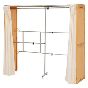 伸縮式 クローゼット/衣類収納 【幅115～195cm×高さ170cm ナチュラル】 木製 スチール 洗えるカーテン付き【代引不可】