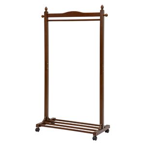 ハンガーラック/コートハンガー 【ブラウン 幅90×奥行40×高さ154cm】 木製 棚板 キャスター付き 組立式 〔寝室〕【代引不可】