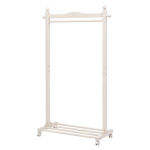 ハンガーラック/コートハンガー 【ホワイトウォッシュ 幅90×奥行40×高さ154cm】 木製 棚板 キャスター付き 組立式 〔寝室〕【代引不可】