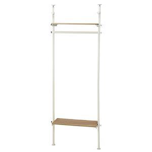 突っ張り ハンガーラック/ハンガーポール 【ホワイト】 幅70×奥行24×高さ187～264cm スチール 高さ調節 棚板2枚 組立式【代引不可】