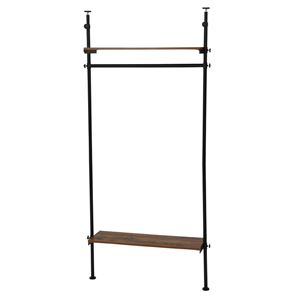 突っ張り ハンガーラック/ハンガーポール 【ブラウン】 幅90×奥行24×高さ187～264cm スチール 高さ調節 棚板2枚 組立式【代引不可】