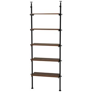 突っ張りラック/リビング収納 【ブラウン 幅70×奥行24×高さ187～264cm】 棚板5枚 スチール 組立式 〔ダイニング〕【代引不可】