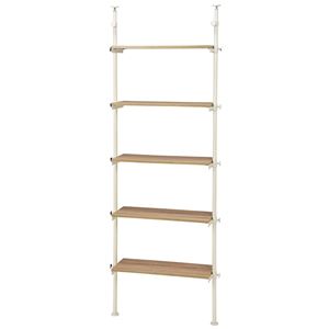 突っ張りラック/リビング収納 【ホワイト 幅70×奥行24×高さ187～264cm】 棚板5枚 スチール 組立式 〔ダイニング〕【代引不可】