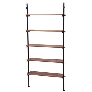 突っ張りラック/リビング収納 【ブラウン 幅90×奥行24×高さ187～264cm】 棚板5枚 スチール 組立式 〔ダイニング〕【代引不可】