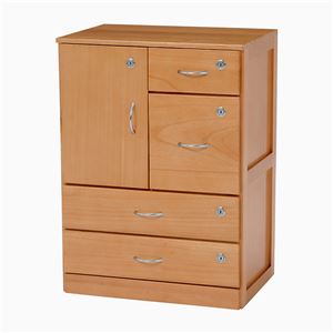 鍵付き 桐製チェスト/タンス 【ナチュラル】 幅47×奥行32×高さ64cm 木製 扉マグネット付き 〔寝室 ベッドルーム〕【代引不可】