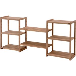 収納ラック/収納棚 【ライトブラウン】 約幅147cm 高さ調節可 木製 パイン材 組立式 〔リビング〕【代引不可】