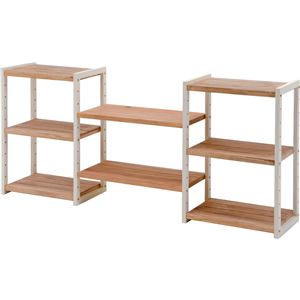 収納ラック/収納棚 【ホワイトウォッシュ×ライトブラウン】 約幅147cm 高さ調節可 木製 パイン材 組立式 〔リビング〕【代引不可】